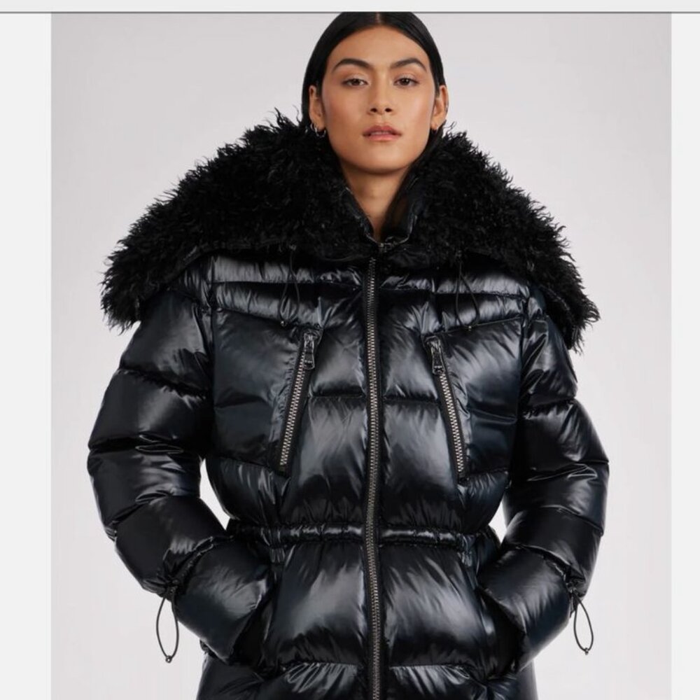 Pajar Electra Women's Black Boxy Fit Puffer Jacket Faux Fur Hood Size NWT pajar